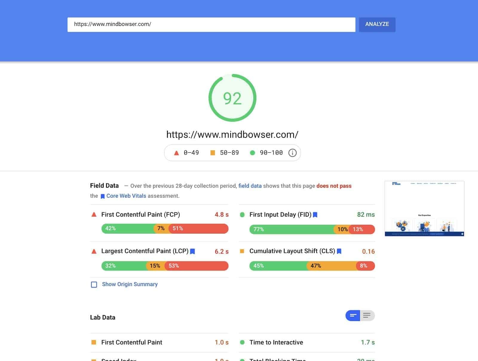 Page Speed Insight Score For Landing Page | Mindbowser