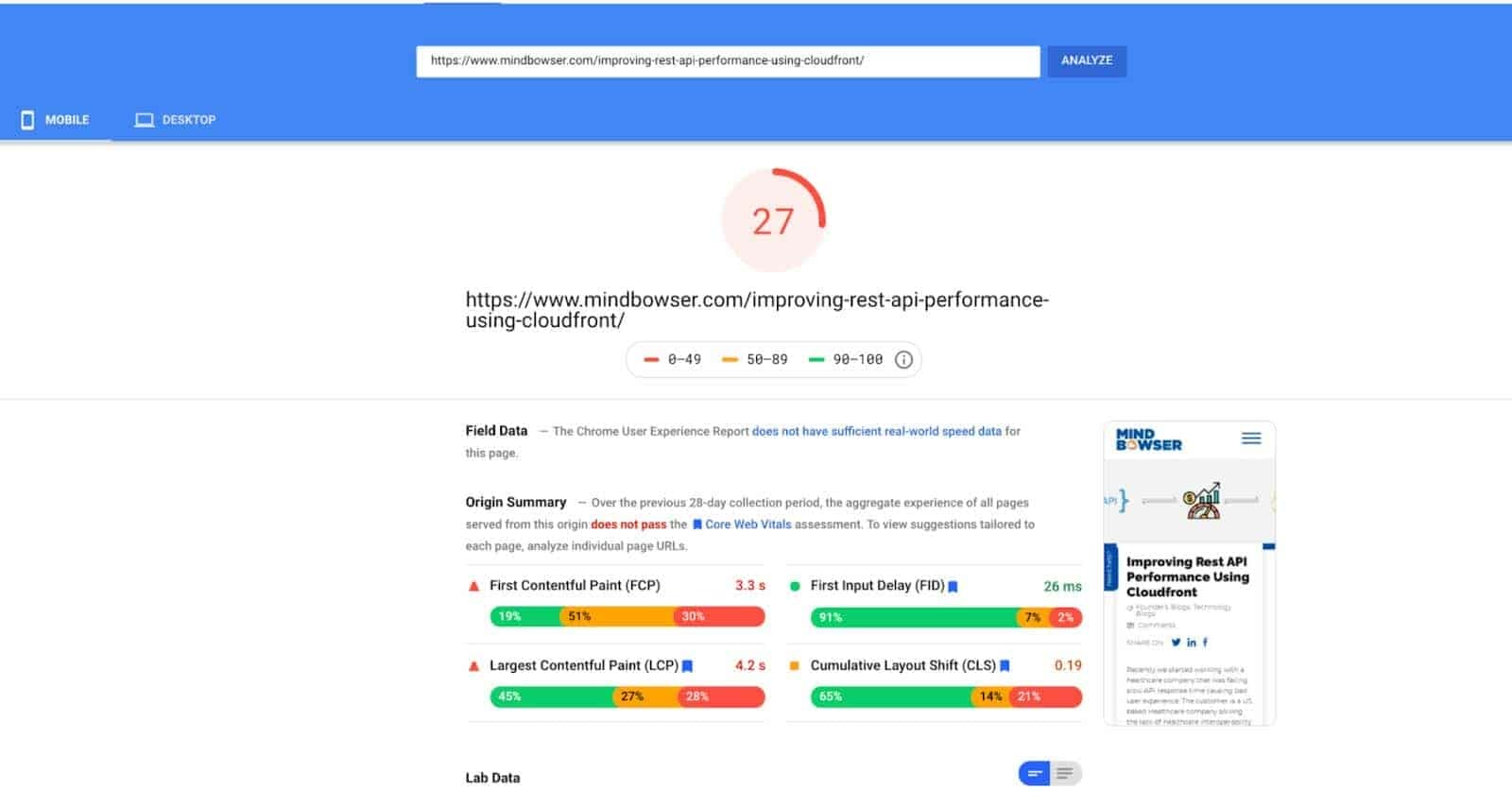 Page Speed Insight Score For Landing Page | Mindbowser