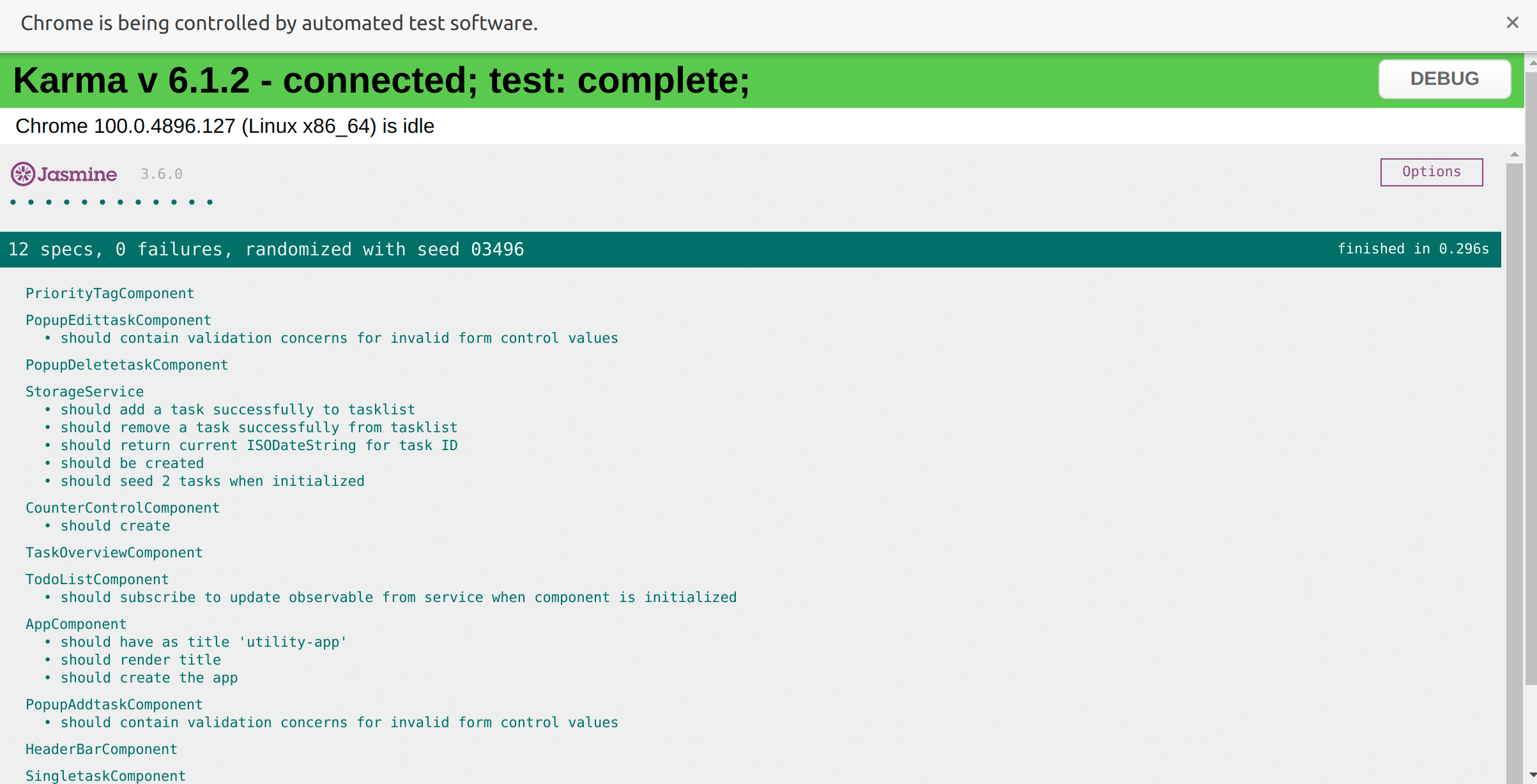 Karma test case browser window