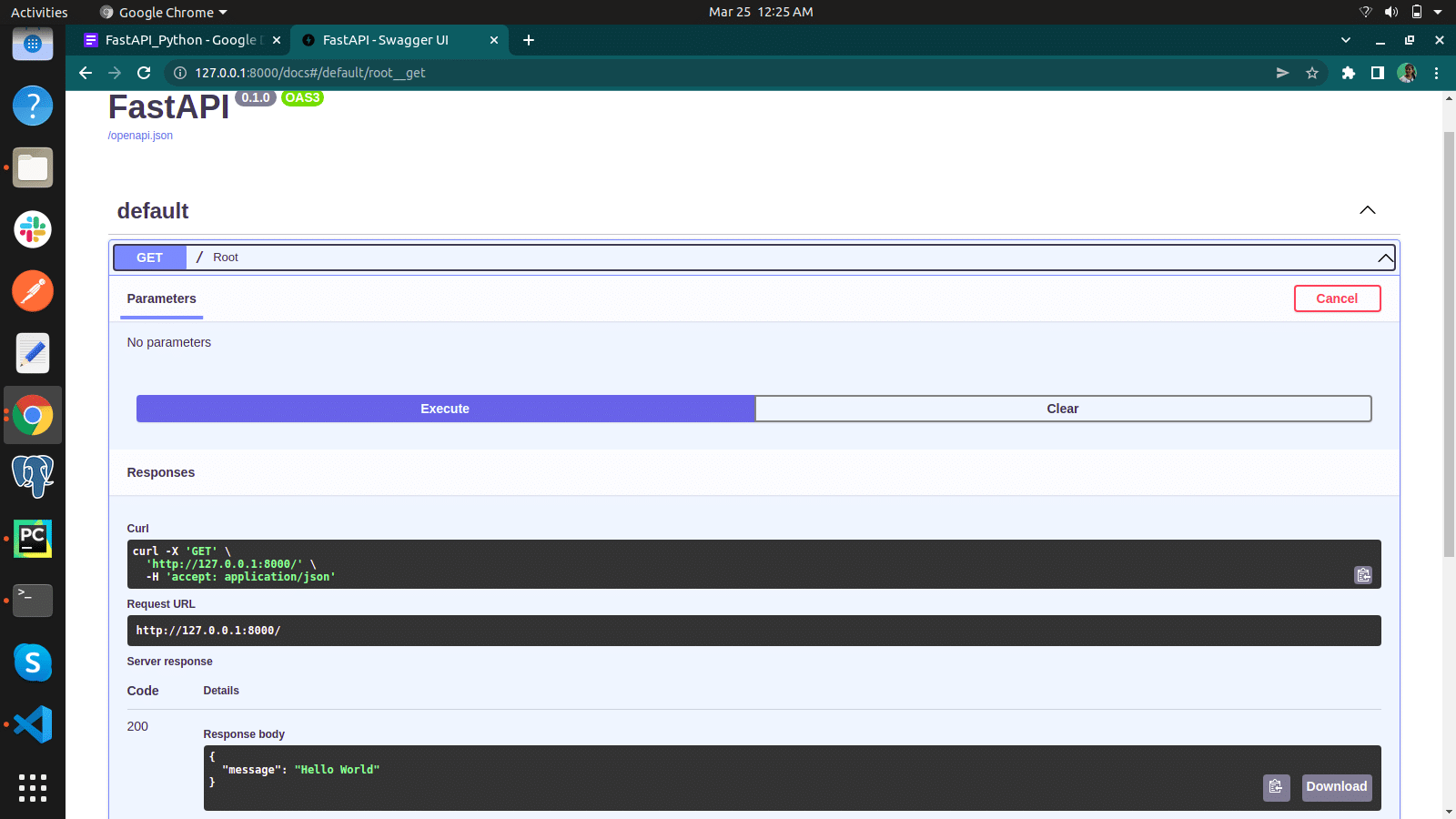 example of FastAPI Swagger UI