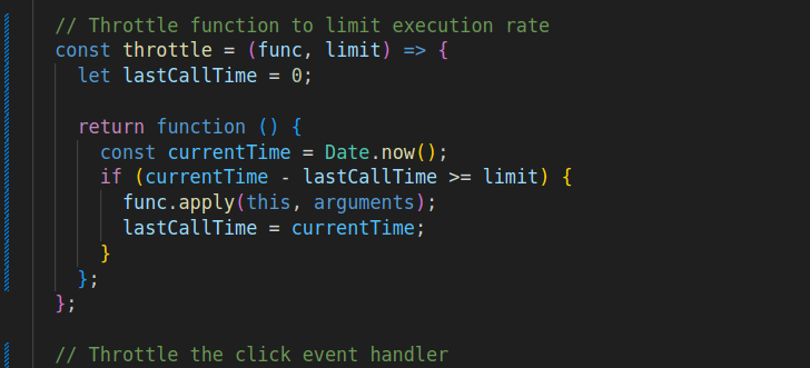 Throttle function to limit execution rate