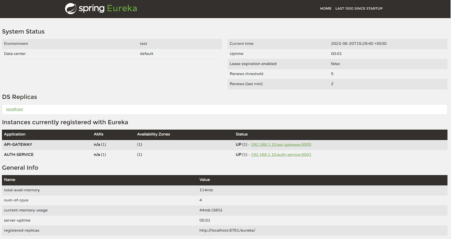 Eureka Server Dashboard