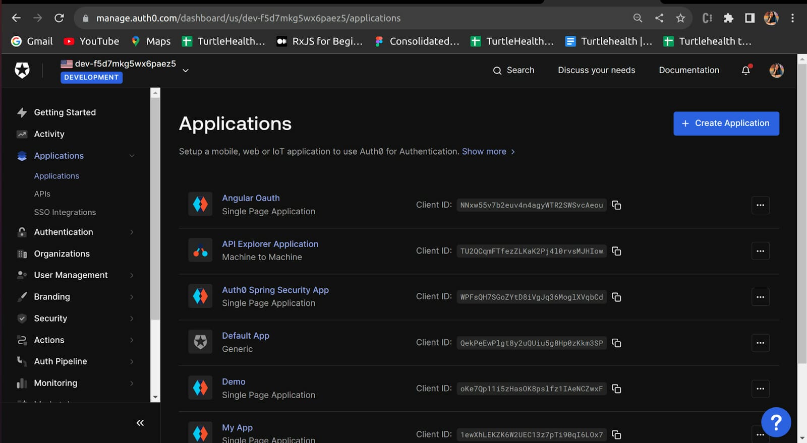 Application in Autho Dashboard
