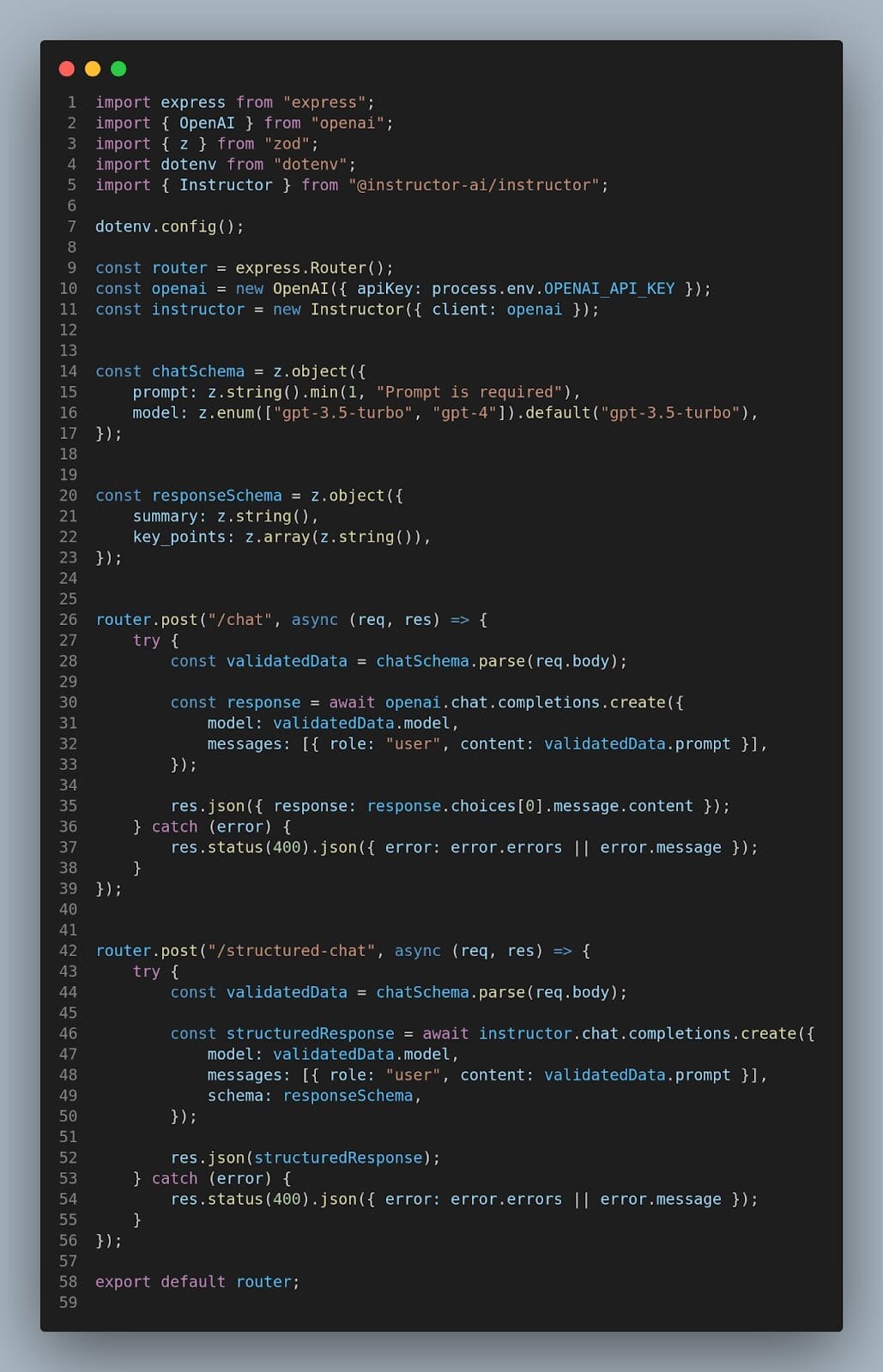 Implementing AI Response Structuring