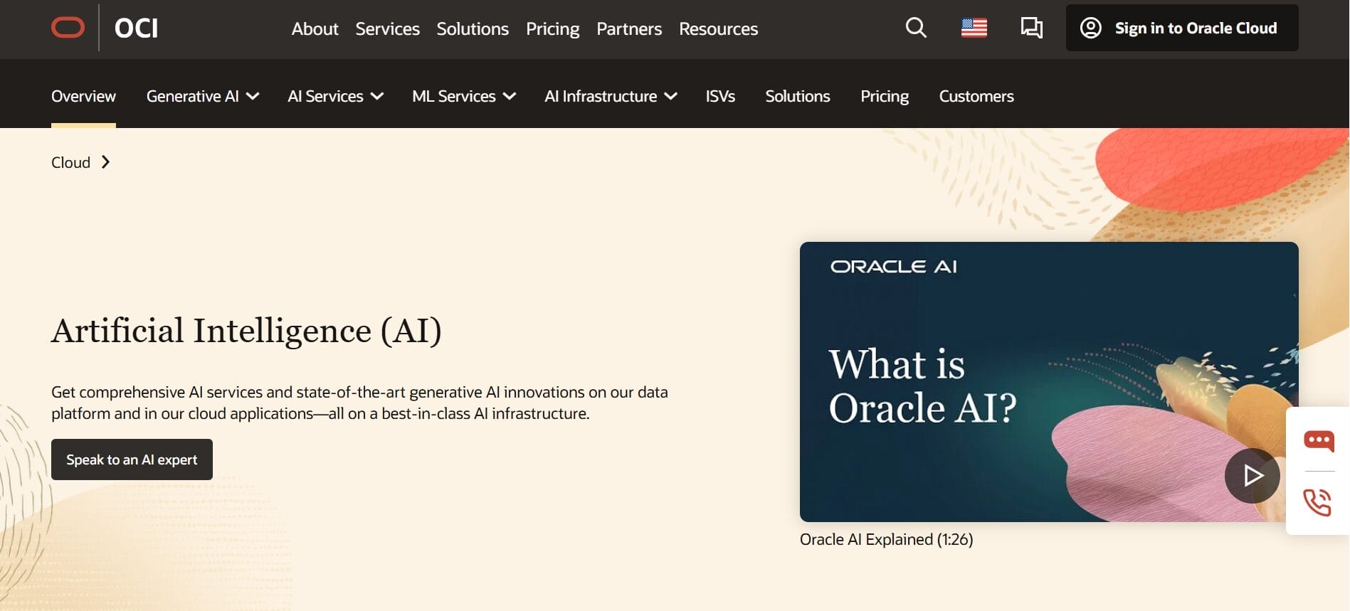 Website Screenshot of Oracle's AI Agents